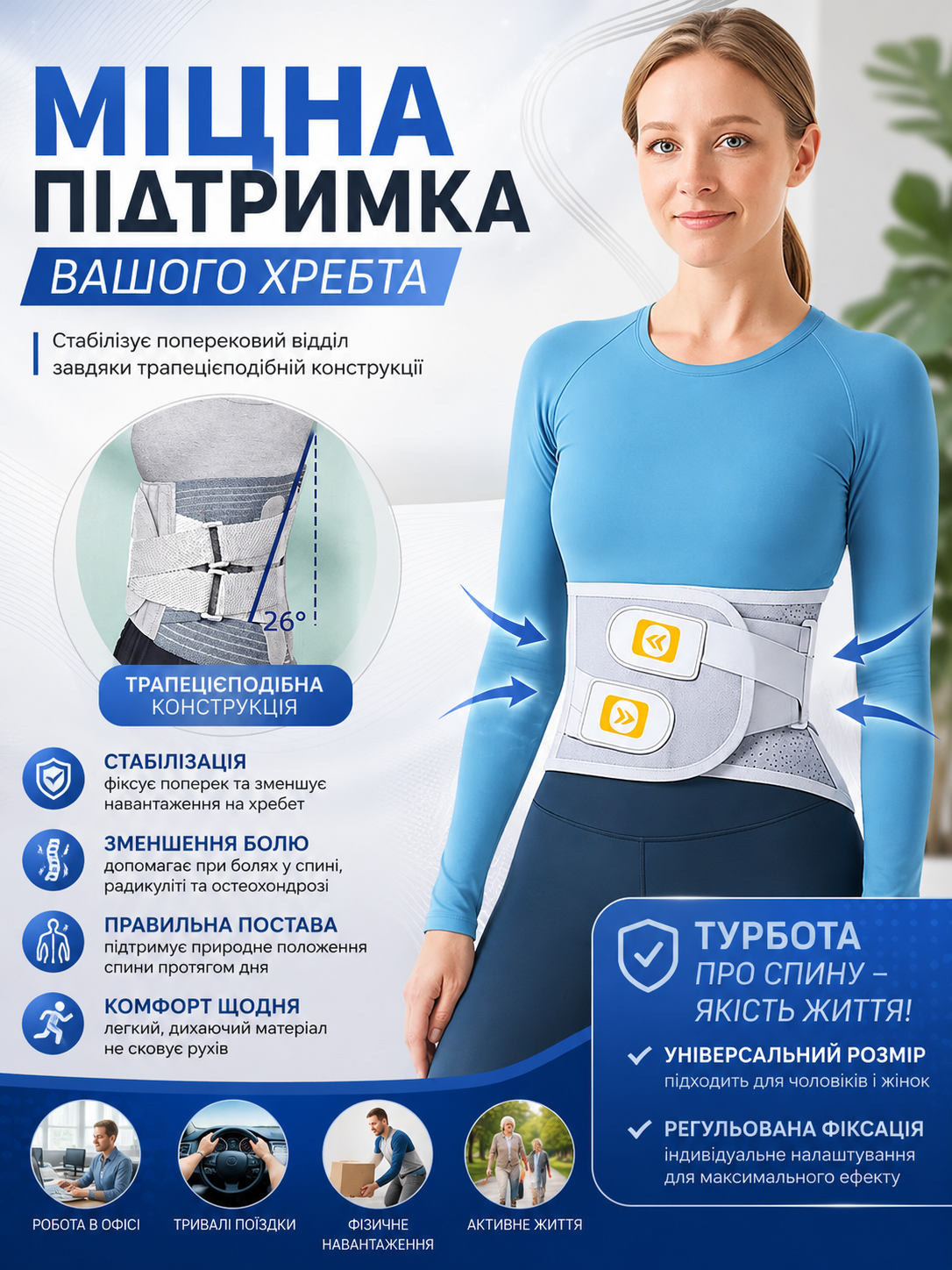 Пояс для підтримки попереку - миттєве полегшення, комфорт на весь день! 🌟