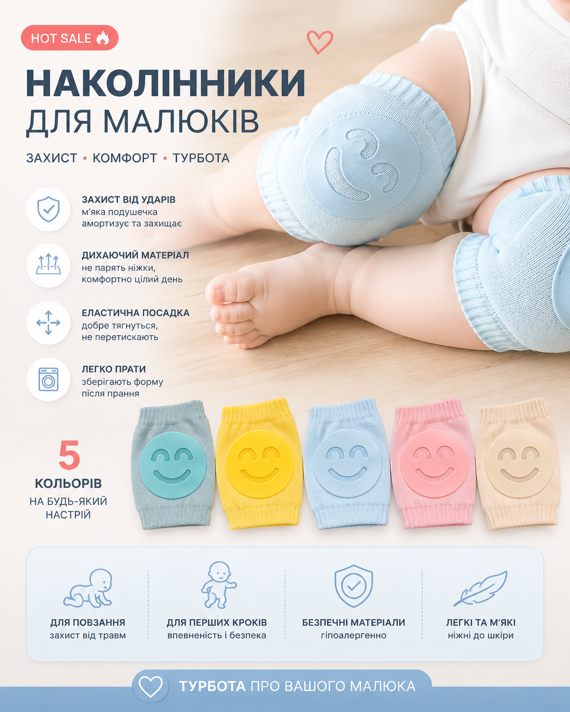 👶🍼 Протиковзкі наколінники для немовлят