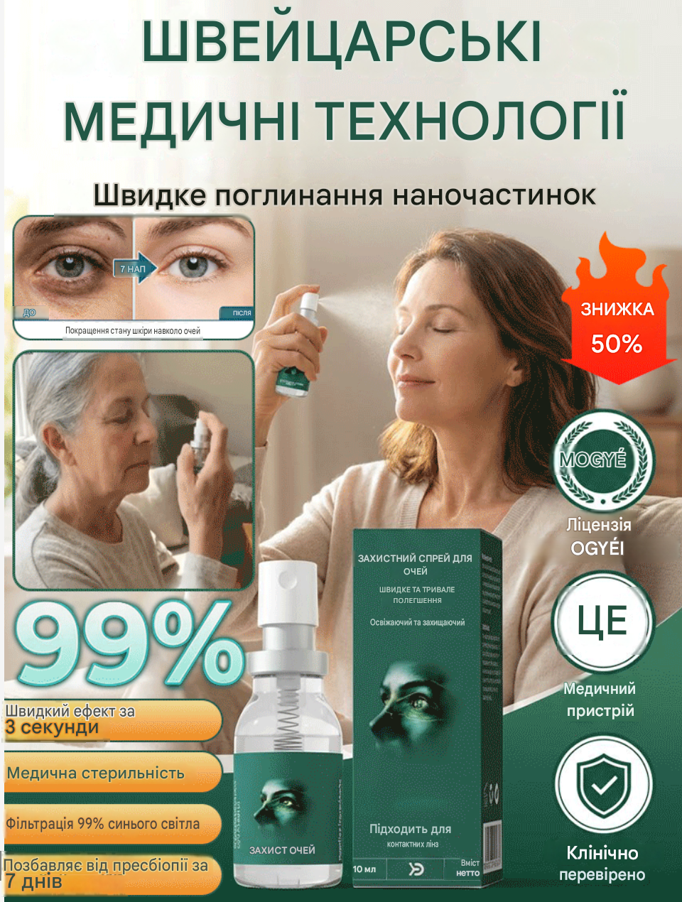 Заспокійливий спрей для втомлених очей