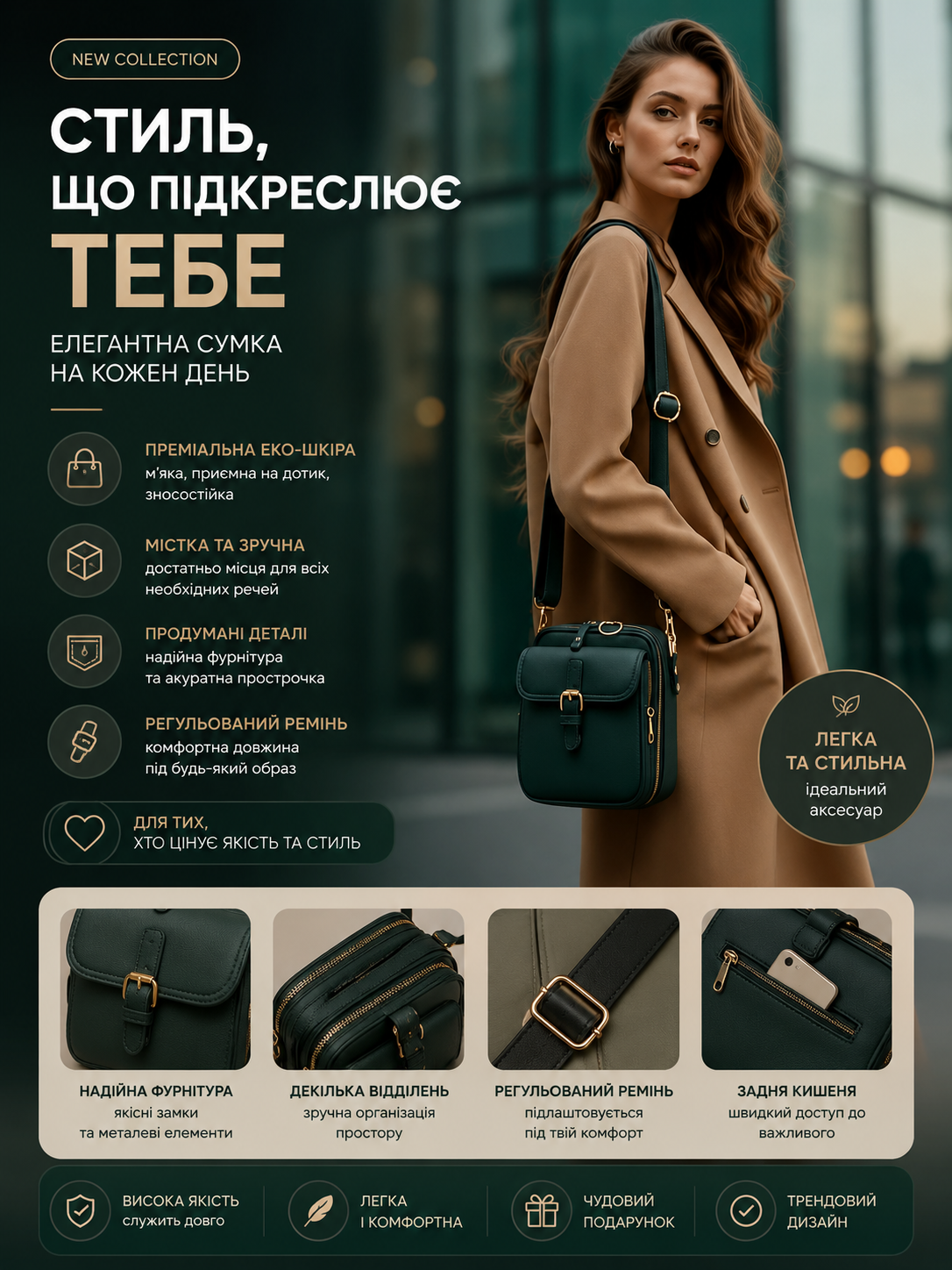 Шкіряна сумка через плече