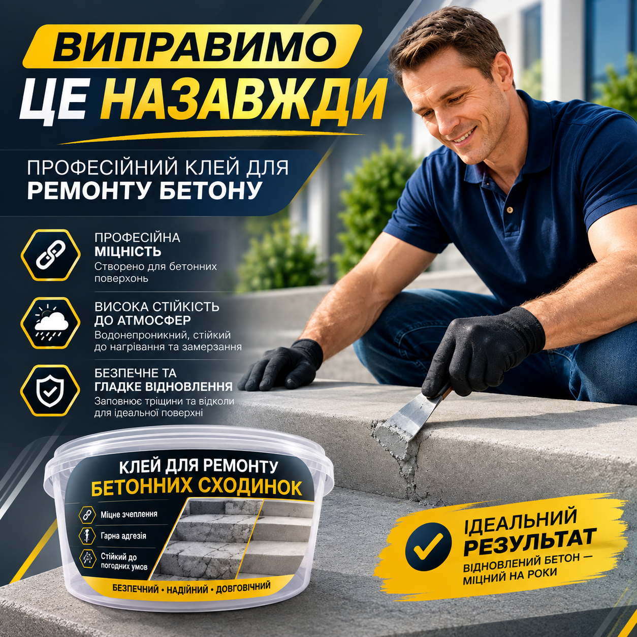 Високоміцний клей для ремонту бетонних сходів